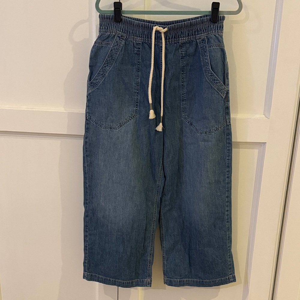 We the People Wide Leg Drawstring Denim Pants - Blue